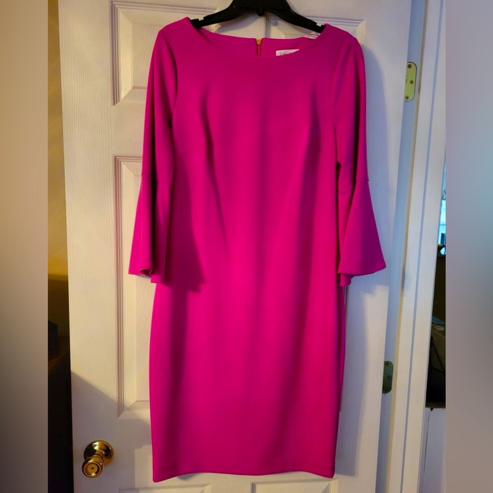 Calvin Klein quarter bell sleeve fuschia dress